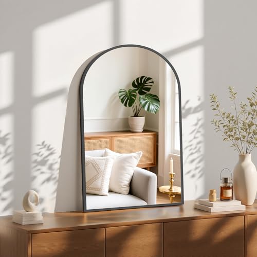 Sweetcrispy 20"x30" Arched Black Bathroom Mirrors for Wall | Bathroom Mirrors for over sink, Metal Framed with HD Shatter-Proof Glass for Entryway, Living Room, Bedroom - color: Black, size: 30"L x 20"W