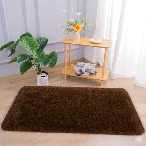 Chicrug Soft Runner Rug for Bedroom Living Room Plush Fluffy Rugs 2x4 Feet, Shag Furry Runner Carpet Non Shedding for Nursery Children Kids Girls Room Home Decorative, Coffee - color: Coffee, size: 2' x 4' (Runner)