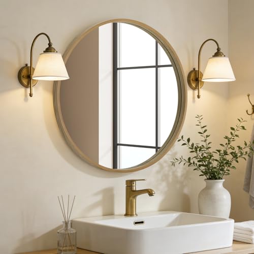 WallBeyond Round Wood Mirror 24 inch Circle Wall Mirror for Bathroom Round Wall Mirror for Wall Decor, Vanity, Entryway Living Room (Natural) - color: Natural, size: 24"L x 24"W