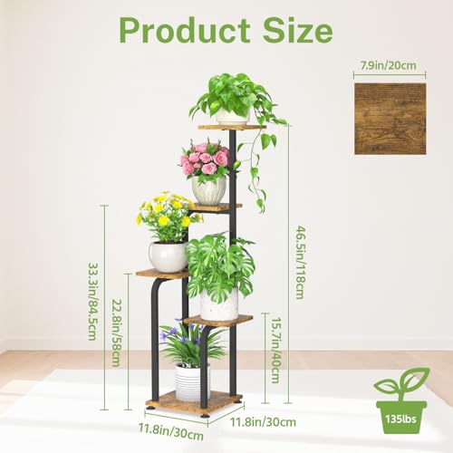 iDavosic.ly Tall Plant Stand Indoor, 4 Tier Corner Multiple Flower Holder Shelf with Wooden Trays, Space Saving Display Rack for Living Room Balcony Patio Porch Outdoor | Black & Brown - color: Brown