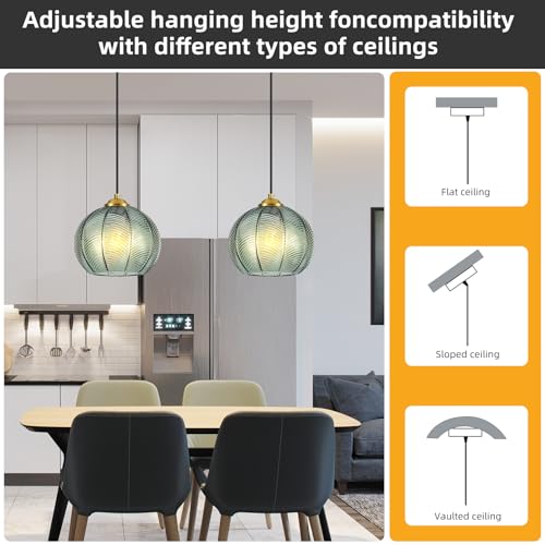 Mikeru Mint Glass Pendant Lights Kitchen Island Lighting Single Globe Pendant Light Fixtures Century Modern Kitchen Island Pendant Lighting for Bedroom Living Dining Room Light Fixture（Without Bulb） - color: Mint-1 Light-1PC