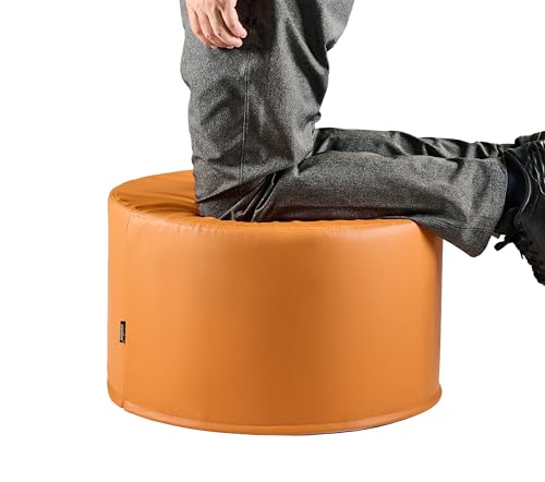 Large 22" Sturdy Sitting Pouf Ottoman Wipe-Clean Leather Boho Geometric Design for Kids Toddler Playroom with Foam Filling as Seating Footrest Side Table College Dorm Décor (Burnt Orange) - color: Burnt Orange
