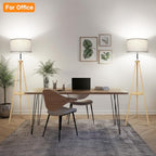 OUTON Wood Tripod Floor Lamp with Shelves, Mid Century LED Modern Dimmable Floor Lamp with Remote Control, Sturdy Tall Standing Lamp with Beige Lamp Shade for Living Room, Bedroom, Office - color: Wood & Touch Control
