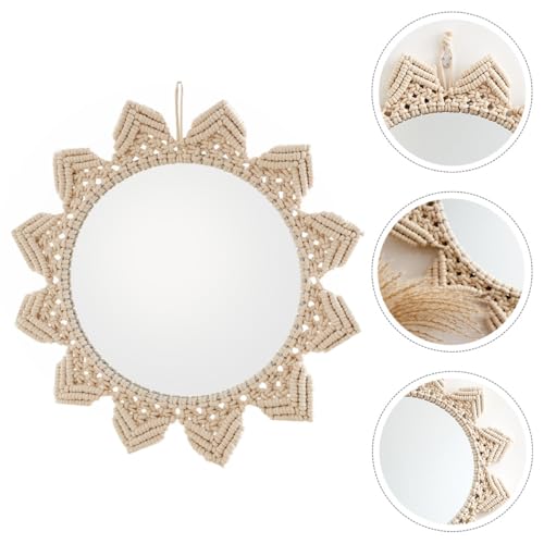 PRETYZOOM Bohemian Style Round Hanging Mirror Woven Cotton Rope Elegant Wall Decor for Bedroom Bathroom Living Unique Handmade Design for Rustic and