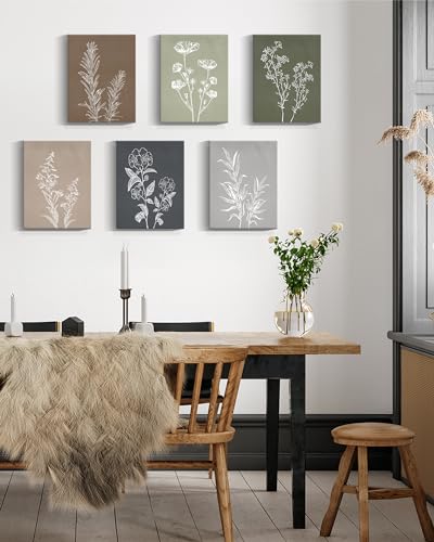 Drsoum Vintage Botanical Wall Art Framed Boho Wall Art Decor Wooded Minimalist Print Modern Rustic Farmhouse Home Kitchen Decor 12x16inx6pcs - color: vintage plant wall art, size: 12"x16"x6pcs