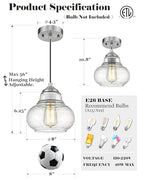 ELYONA 8 Inch Bubble Glass Pendant Light Industrial Kitchen Island Globe Hanging Pendant Light Fxiture Modern Hand Blown Seeded Glass for Farmhouse Dining Room Bar Bedroom Living Room Brushed Nickel - color: Brushed Nickel