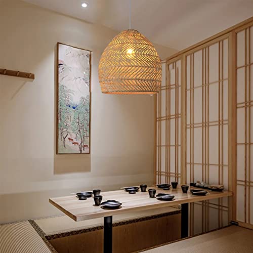 Arturesthome 1 Light Rattan Woven Pendant Light Shades,17.7" Kitchen Island Pendant Light,Handmade Hanging Lamp Crafts Lampshade for Living Dining Room - color: Rattan, size: 17.68in*15.7in