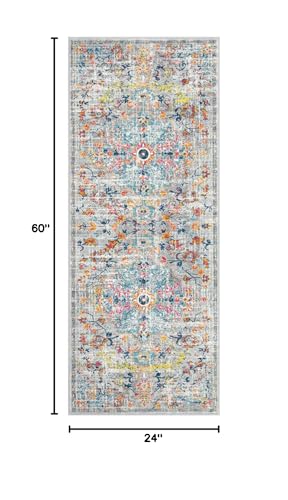 Pauwer Boho Hallway Runner Rug 2x5 Washable Entryway Area Rugs Non Slip Farmhouse Vintage Floor Mat Carpet Runner for Hallways Laundry Room Kitchen Bathroom Bedroom - color: Grey Multi, size: 2' x 5' (Runner)