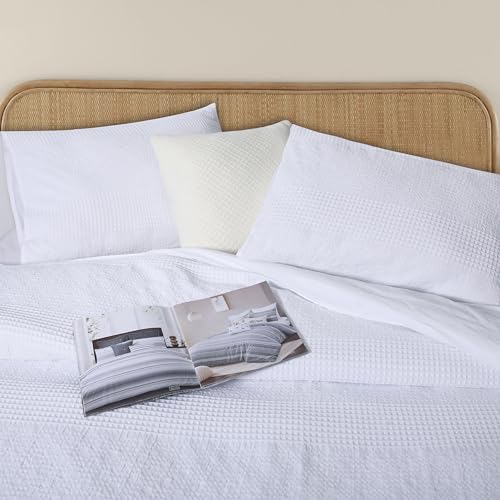 YINFUNG Waffle Duvet Cover 100% Cotton Queen White Textured Waffle Weave Knit Striped Tufted Geometric Bedding Set Crisp White Farmhouse Hotel 90x90 - color: White, size: Queen