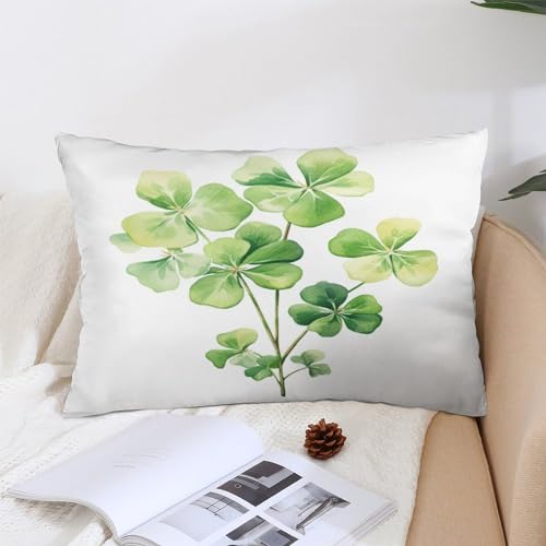 Watercolor Green Lucky Clover Pillow Covers 12 "x20 Happy Shamrock Decorative Lumbar Cushion Cases Double-Sided Printing Design Pillow Bed Cover for Bed Couch Home Gift - color: Pattern-2, size: 20" x 12" (Pack of 1)