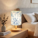 VIHOSE Blue Floral Kids Table Lamp for Bedroom Kids Bedside Lamp with Linen Wooden Nightstand Cartoon Nursery Lampshade for Girls Boys Living Room - style: Blue Floral