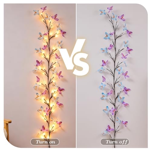 Willow Vine Light with Butterfly 48LED 5.9FT Enchanted Wall Decoration Vine Lights 8 Light Modes for Indoor Home Wall Decoration(Warm White)