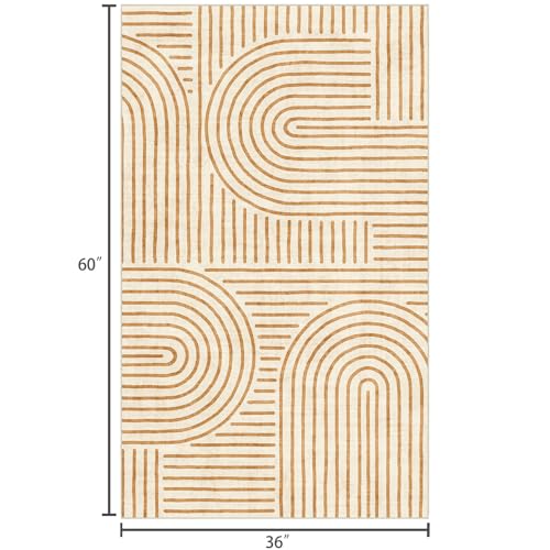 LUXRUG 3x5 Washable Area Rug - Small Entryway Rug Non-Slip Orange Abstract Rainbow Kitchen Rugs Modern Boho Carpet Throw Rugs for Living Room Bedroom Bathroom Dorm Nursery Room Home Decor - color: Dark Orange, size: 3' x 5' (Rectangular)