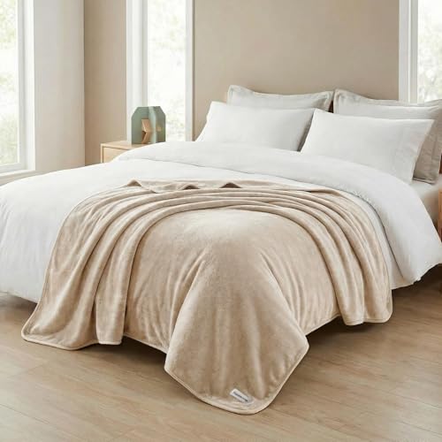 Fleece Throw Blanket 50" x 70" - Soft Cozy Microfiber Plush Blanket, Lightweight Warm Throw for Couch Bed Sofa Chair, All Season Use, Beige - color: Beige