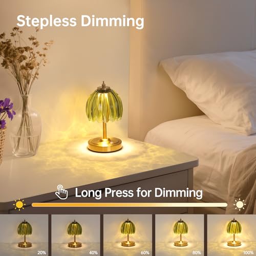 Shenmoyl Tulip Small Table Lamp, 5200mAh Cordless Touch Control Mini Table Lamp with 3 Color Temps & Stepless Dimming, Perfect for Small Spaces Like Dressers, Bedsides, Bookshelves (Green Tulip) - color: Green Small, size: 1 Pack