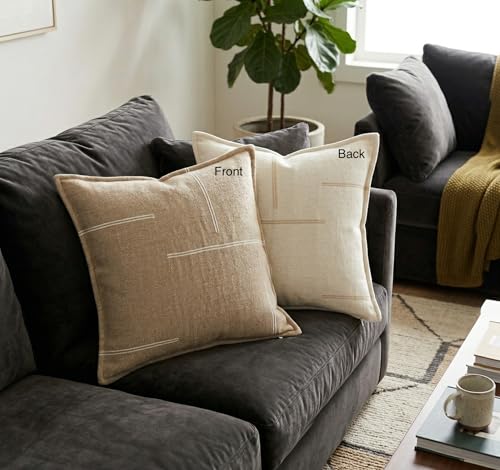 SanVia Cotton Throw Pillow Covers 20x20 – Handwoven Jacquard Texture, Fade-Resistant, No Pilling – Hidden Zipper, Decorative Cushion Cover for Sofa, Couch, Bed – Insert Not Included (Modern, Beige) - color: Warm Beige, size: 20" x 20"