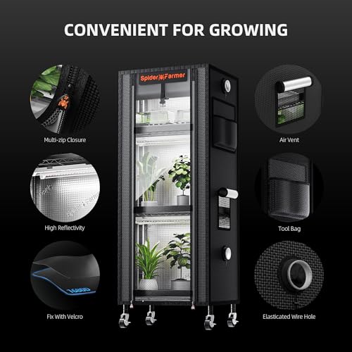 Spider Farmer 2026 Plant Stand with Grow Light, 4-Tier Rack 6Pcs 12" Full Spectrum 5000K LED Grow Lamps and Tent Cover Height Adjustable Small Greenhouse for Seedling Plant Indoor 16Lx12Dx47H (Update) - size: S-16x12x47in