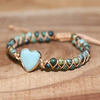 Women Boho Wrap Bracelet,Handmade Natural Stone Crystal Emperor Beads Heart Bracelet, Fashion Bohemian Jewelry Gift for Women - color: African Turquoise 2#