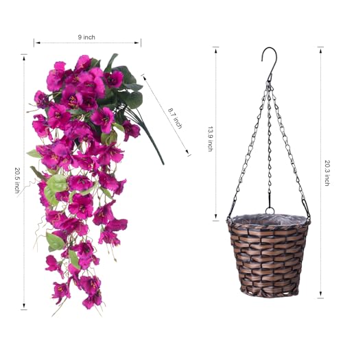 Artificial Fake Hanging Hibiscus Flowers Plants Baskets for Outdoor Decoration, Faux Silk Hibiscus Long Vines in Planter UV Resistant Realistic Flowers for Outside Porch Patio Home Decor(Purple 2) - color: Purple 2
