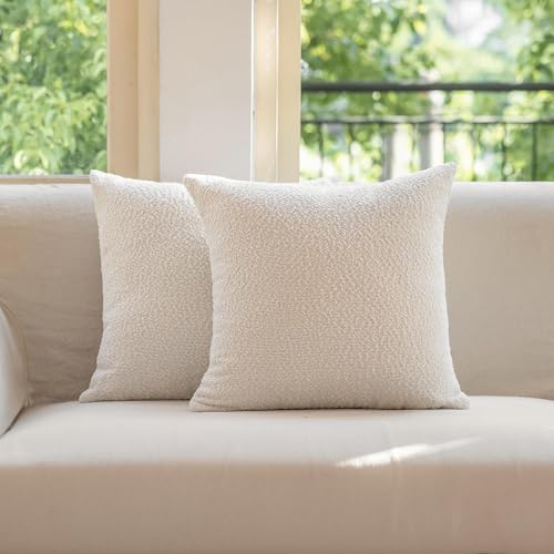 GEEORY Decorative Throw Pillow Covers 16x16 Inch Pack of 2,Textured Boucle Neutral Cushion Cases for Bed Couch Sofa, Accent Mordern Farmhouse & Minimalist Home Decor (Cream) GE02-16 - color: Cream, size: 16" x 16" (Pack of 2)