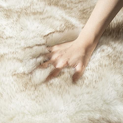 Ashler Home Deco Ultra Soft Faux Fox Fur Rug White Brown Fluffy Area Rug, Carpets Fluffy Rug Chair for Bedroom Floor Sofa Living Room 2 x 6 Feet - color: White Brown, size: 2 x 6 ft