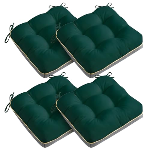 4 Pack 19x19 Inch Shredded Foam Chair Cushions with Straps - All-Season Seat Pads for Indoor/Outdoor Dining, Office, Patio, Kitchen Chairs (Green, 19 INCH × 19 INCH) - color: Green
