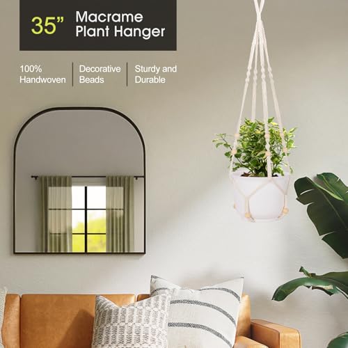 RIFNY Macrame Plant Hanger Indoor, 35 Inch Hanging Plant Holder with Hooks, Large Boho Hanging Basket Plant Hanger for Wall Window Ceiling Plants Decor (White, 1PC) - color: White, size: 35 Inch 1pcs