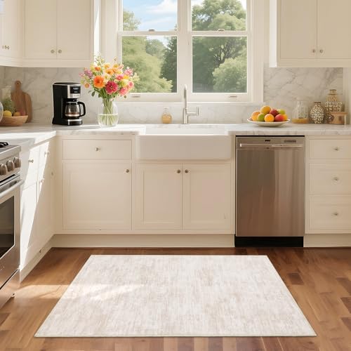RUGSREAL Small Area Rug 2x3 Entryway Mat with Rubber Backing Stain Resistant Throw Carpet Modern Solid Color Bath Mat Contempowary Washable Rug for Living Room Bedroom Dining Room Kitchen, Beige 2x3 - color: Beige, size: 2' x 3' (Rectangular)