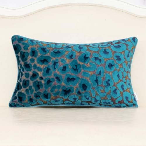 Alerfa Blue Floral Throw Pillow Cover 12 x 20 Inch Cut Velvet Rectange Luxury Decorative Lumbar Pillow Cover for Couch Living Room Bedroom - color: Blue, size: 20" x 12" (Pack of 1)