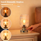 Mid Century Glass Table Lamp,Dimmable Desk Lamp,LED Bulb Included,Touch Control & USB A+C Port,Cognac Amber Ribbed Glass - color: Amber Ribbed, size: USB + Touch