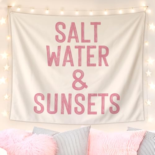 Lacama Pink Coastal Beach Tapestry, Cute Preppy Tapestry Decorative for Teen Girls Room Bedroom College Dorm Apartment, Saltwater and Sunsets blanket College Dorm Decor, 50x60 Inches - color: salt water & sunsets