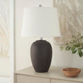 Nourison Home 23" Dark Purple Distressed Ceramic Pot Table Lamp for Bedroom, Living Room, Dining, Office, with White Shade - color: Dark Purple, size: 1 Lamp - Drum Shade