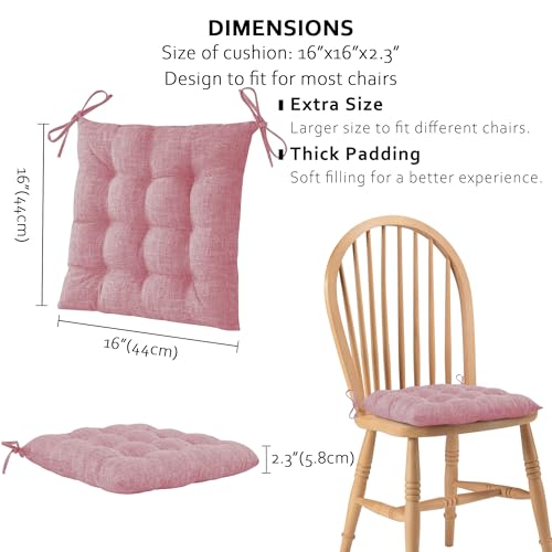 ELFJOY 4 Pack Chair Cushions for Dining Chairs Chair Pads Cushion for Kitchen Office Tufted Textured Square Seat Cushion with Ties (16" Light Pink) - color: Light Pink