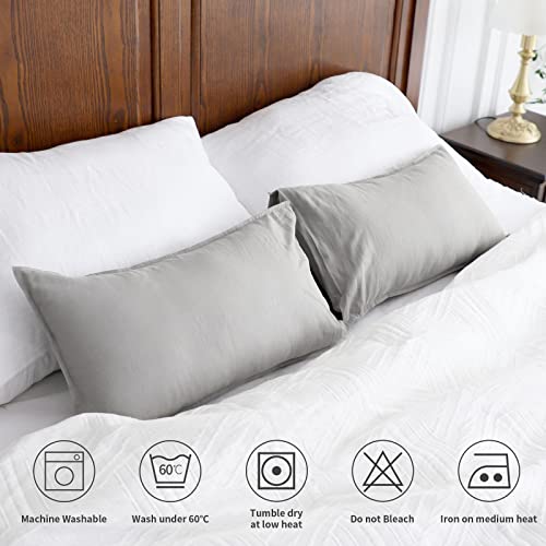 Simple&Opulence Linen Lumbar Pillow Covers 12x20 Inch Set of 2 Flax Cotton Blend Rectangular Decorative Throw Cushion Cover for Couch Sofa Bedroom Office Soft Breathable Farmhouse - Grey - color: Grey, size: 12"x20"