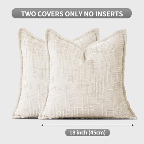 HPUK Fall Chenille Soft Throw Pillow Covers 18x18 Set of 2, Accent Cushion Covers for Living Room, Bedroom, Decorative Solid Color Pillow Covers for Couch, Sofa, Chair, White - color: Chenille-natural White, size: 18" x 18" (Pack of 2)