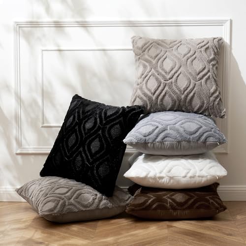 MIULEE Black Throw Pillow Covers 20x20 Inch, Soft Winter Plush Faux Wool Couch Pillow Covers Set of 2 Decorative Farmhouse Boho Throw Pillows for Sofa Living Room Bed - color: Black, size: 20" x 20" (Pack of 2)