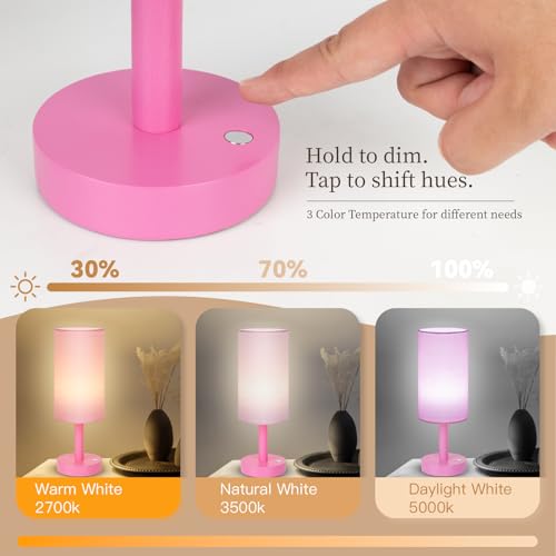 LALISU Small Table Lamp Nightstand Lamp Linen Lampshade Bedroom Wood Base Small Bedside Lamp for Night Stands, Desk Lamps for Reading Living Room, Office (LED Bulb Included) (Pink) - color: Pink
