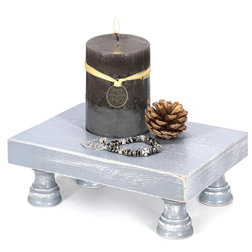 EOSAHR Pine Wood Risers for Decor for Kitchen Sink & Small Vanity - Versatile Risers Display Stands for Bathroom Decor - Chic Sponge Holder and Perfume Organizer (Gray, 8.5") - color: C-Pine Wood-Gray
