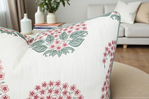 VAGMINE Indian Block Print 20x20 Inch Throw Pillow Cover - Pink Sage Floral Buti Motif on Textured Polyester - Cushion Case for Couch Sofa - Samira Paisley - color: Samira Paisley, size: 20" x 20" (Pack of 1)