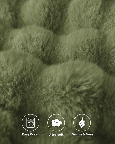 Ultra Soft Cozy Faux Fur Throw Blanket, Fuzzy Plush Thick Bubble Blanket, Oversize Luxury Fluffy Blanket for Couch, Sofa, Bedroom, and Living Room,50x60 Inches,Green - color: Green, size: Throw