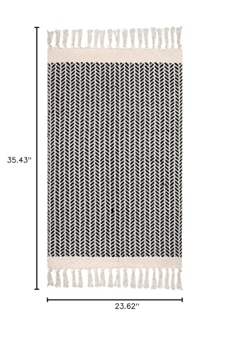 Lahome Belle Boho Bathroom Rugs, Small 2x3 Front Door Mat Lightweight Kitchen Rug Woven Cotton Area Rug with Tassels, Farmhouse Washable Black and White Throw Rug Low Pile Carpet for Entry Laundry - color: Black, size: 2' x 3' (Rectangular)