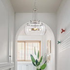WUZUPS Chandelier Rustic Farmhouse Industrial Round Ceiling Pendant LED Light Fixture Clear Seeded Glass Shade for Dining Room Kitchen Island Foyer Entryway, H 20.9" x W 15.9", Brushed Nickel - color: Pendant Light, Brushed Nickel, 3-Light, size: H 20.9"
