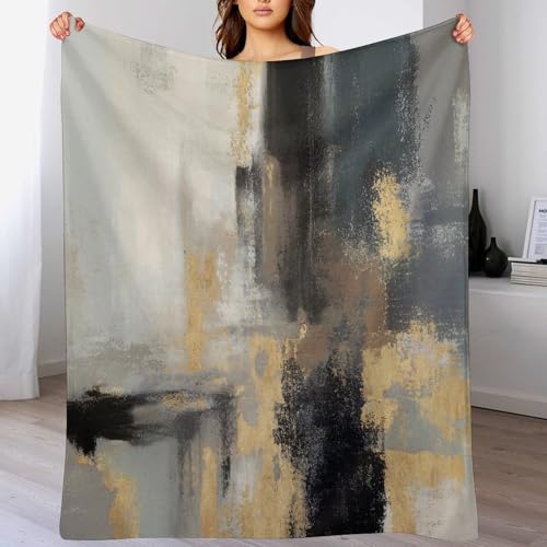 Fashion Gradient Blanket, Modern Abstract Baroque Glod Grey Painting Strokes Pattern Soft Warm Cozy Plush Flannel Covers for Livingroom Bedroom Couch Chair Camping Travel Home Decor Tapestry 30x40in - color: Abstract-12, size: 30W" x 40L"