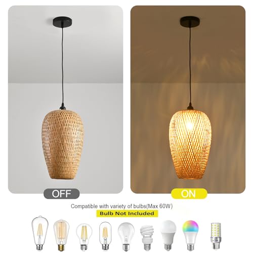 Bamboo Lamp Shade, 2-Pack Hand-Woven Bamboo Rattan Hanging Light Shade,D 9.05" Rattan Table Lamp Shade for Floor Lamp, Wall Sconces Light Cover Table Light,Pendant light - color: Bamboo 9.05 in 2-Pack