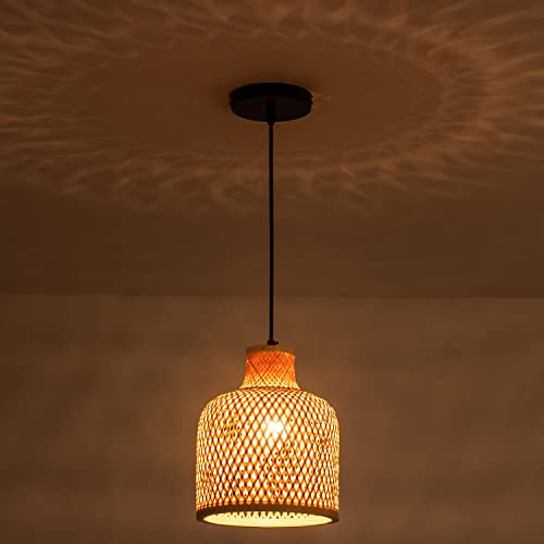 Modern Bamboo Woven Pendant Light, 2 Pack 7.8" Dome Coastal Bamboo Wicker Dome Pendant Lighting Fixture for Kitchen Dining Room Living Room Foyer - color: 7.8"- 2 Pack