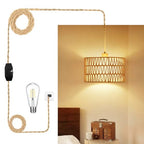 Dimmable Boho Hanging Lights with Plug in Cord 14.7ft，2 in 1 Shade Plug in Pendant Light Rattan Hanging Lamp with E26 Bulb, Long Lasting Wicker Plug in Pendant lamp Fixture for Living Bedroom - size: 2 tier HL-10