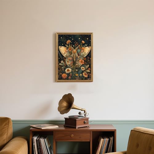 ICHZUMW Dark Cottagecore Room Decor, William Morris Moth Floral Print, Boho Witchy Mystical Home Decor, Goblincore Botanical Wall Art, Dark Academia Canvas for Bathroom Bedroom, 12x16in - color: Moth, size: 16"L x 12"W
