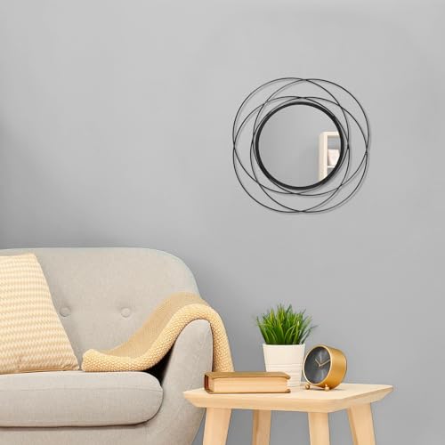 Wall Mirror Mounted Black Small Round Decorative Mirrors, Circle Metal Art Mirror Home for Bathroom Vanity, Living Room or Bedroom 12” x 12” - color: Circle-black, size: 12"L x 12"W