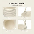 2 Pcs 3-Tier Woven Cotton Hanging Basket, Wall Mounted Storage Organizer, Boho New Home Basket, Over The Door Organizer for Bathroom, Bedroom, and Closet Organization