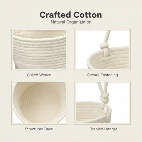 2 Pcs 3-Tier Woven Cotton Hanging Basket, Wall Mounted Storage Organizer, Boho New Home Basket, Over The Door Organizer for Bathroom, Bedroom, and Closet Organization